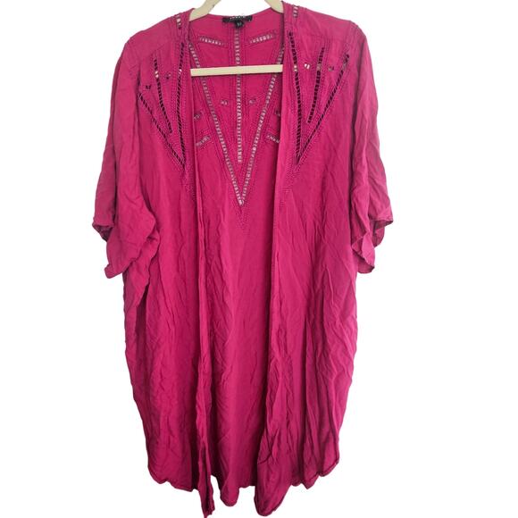 Torrid Womens Kimono Crochet Boho Crinkle Gauzey Size 1/2X Drapey Cover Up Open - Picture 2 of 9